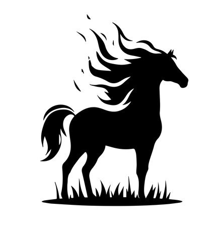 Black silhouette of a horse on a white background. Vector illustration.のイラスト素材