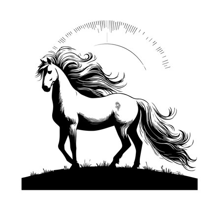 Horse with long mane. Vector illustration on white background.のイラスト素材