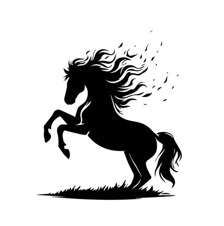 Black silhouette of a running horse on a white background. Vector illustrationのイラスト素材