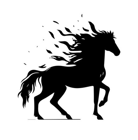 Black silhouette of a running horse on a white background. Vector illustrationのイラスト素材