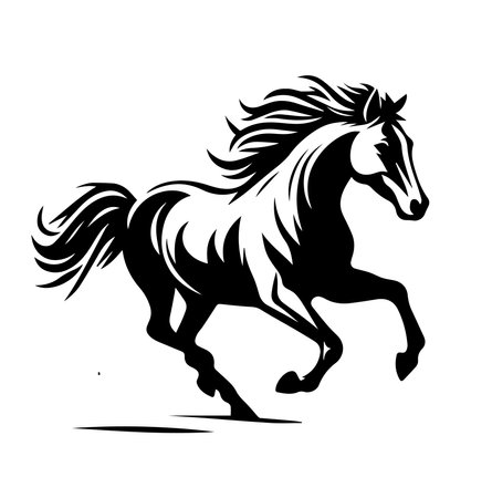 Running horse, black and white vector illustration isolated on white background.のイラスト素材