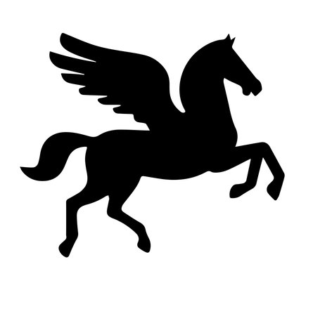 Black silhouette of a flying horse on a white background. Vector illustrationのイラスト素材