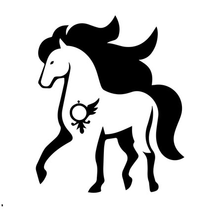 Vector image of a black silhouette of a unicorn on a white backgroundのイラスト素材