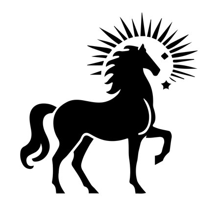 Horse Silhouette with Sunburst. Vector Illustration.のイラスト素材