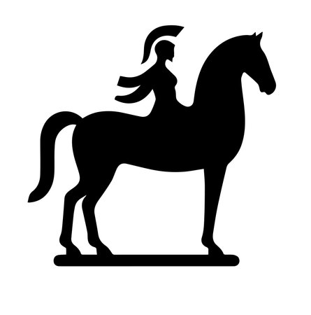 Vector image of a silhouette of a girl riding a horse on a white backgroundのイラスト素材