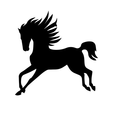 Black silhouette of a galloping horse on a white background. Vector illustrationのイラスト素材