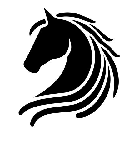 Black silhouette of a horse head on a white background. Vector illustrationのイラスト素材