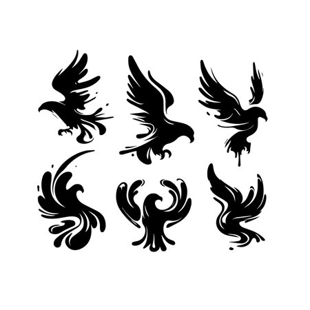 Set of eagle silhouettes on white background. Vector Illustration.のイラスト素材