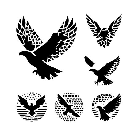 Set of eagle icons. Vector illustration. Black and white eagle silhouettes.のイラスト素材