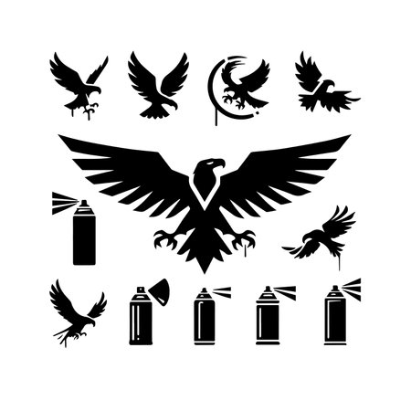 Set of eagle icons. Black and white design. Vector illustration.のイラスト素材