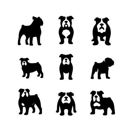 set of dog breeds silhouettes on white background. vector illustration.のイラスト素材