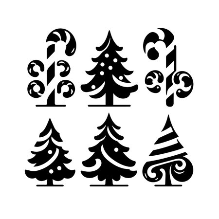 Christmas tree icons set. Silhouettes of Christmas trees. Vector illustrationのイラスト素材