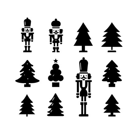 Christmas tree icons set. Flat style black on white. Vector illustration.のイラスト素材