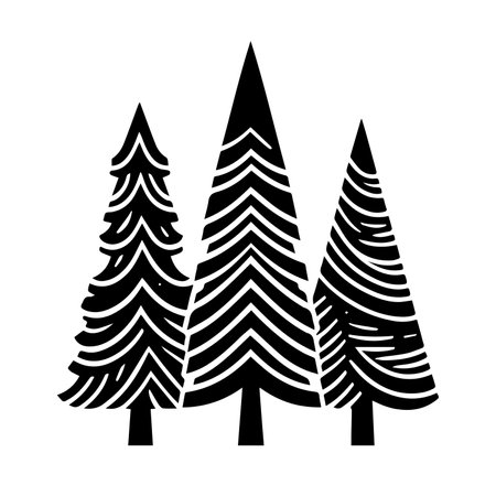 pine trees forest isolated icon vector illustration design  black and white silhouetteのイラスト素材