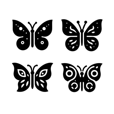 Butterfly icon set. Vector illustration in black and white.のイラスト素材