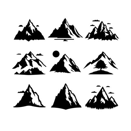 Set of mountain silhouettes. Vector illustration isolated on white background.のイラスト素材