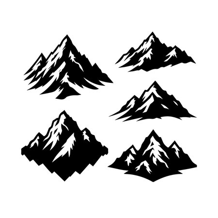 Set of mountain peaks silhouettes. Vector illustration isolated on white background.のイラスト素材