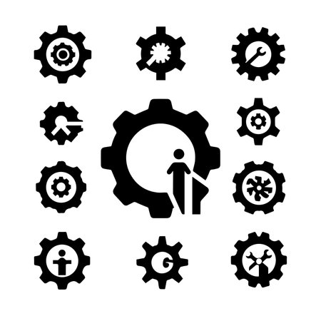 gear wheel icon set over white background, silhouette style, vector illustrationのイラスト素材