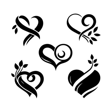 Set of hand drawn hearts. Vector illustration. Black and white.のイラスト素材