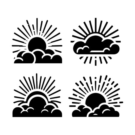 Sunset icon set. Sun, cloud, sky, sunbeam, cloud, sun.のイラスト素材