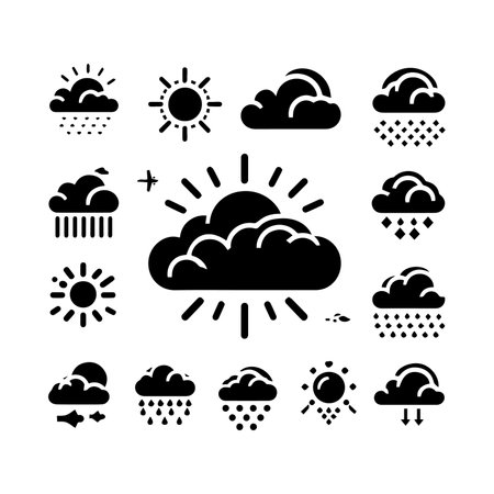set of weather icons, sun, cloud, rain, snow, sunのイラスト素材