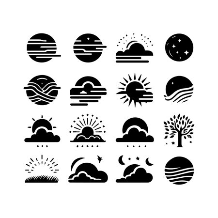 Set of weather icons. Sky, sun, moon, tree, stars. Vector illustrationのイラスト素材