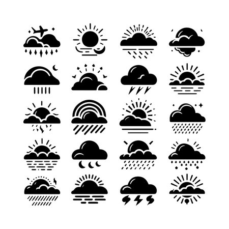 Set of weather icons. Vector illustration in black on a white background.のイラスト素材
