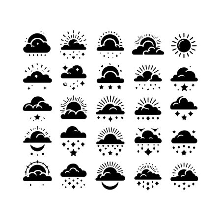 set of weather icons over white background, silhouette style, vector illustrationのイラスト素材