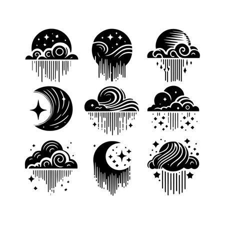 Set of moon, clouds, stars and clouds. Vector illustration.のイラスト素材