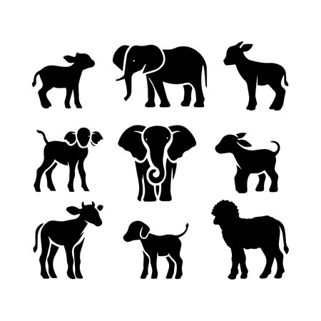 Animals black simple icons set on white background for graphic and web designのイラスト素材