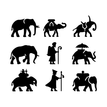 Elephants silhouette icon set. Vector illustration isolated on white backgroundのイラスト素材