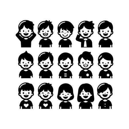set of people avatars black icons on white background. vector illustrationのイラスト素材