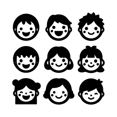 cartoon faces vector icon set. kids face illustration sign collection.のイラスト素材