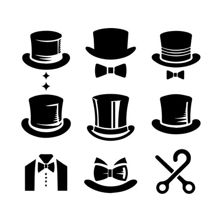 Hat and bow tie icons set. Simple illustration of 9 hat and bow tie icons for webのイラスト素材