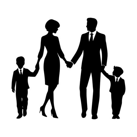 Silhouette of a family with children on a white background.のイラスト素材