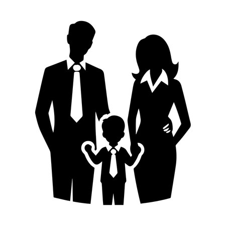 silhouette of family parents with son on white background vector illustration designのイラスト素材