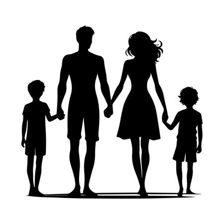Silhouette of a family with children on a white background.のイラスト素材