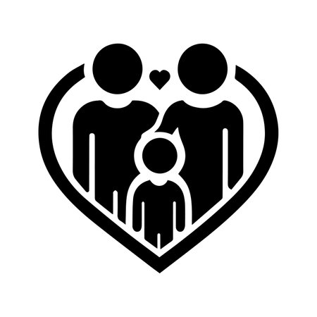 Family in heart black icon, concept illustration, glyph symbol, vector flat sign.のイラスト素材