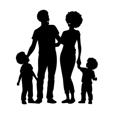 Silhouette of a family with children on a white background.のイラスト素材