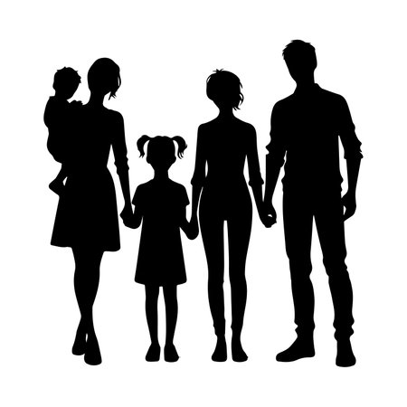 Silhouette of a family on a white background. Vector illustrationのイラスト素材