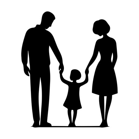 Family silhouette. Father, mother and daughter. Vector illustration isolated on white backgroundのイラスト素材