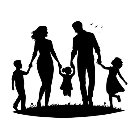 Silhouette of a family on a white background. Vector illustrationのイラスト素材