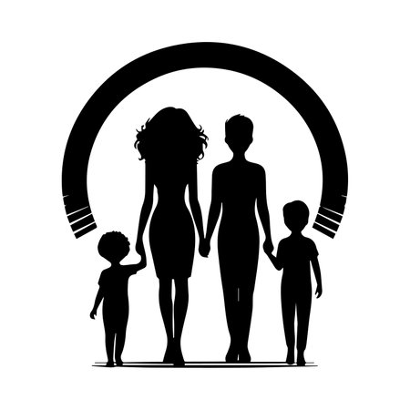 Silhouette of a pregnant woman and her children. Vector illustrationのイラスト素材