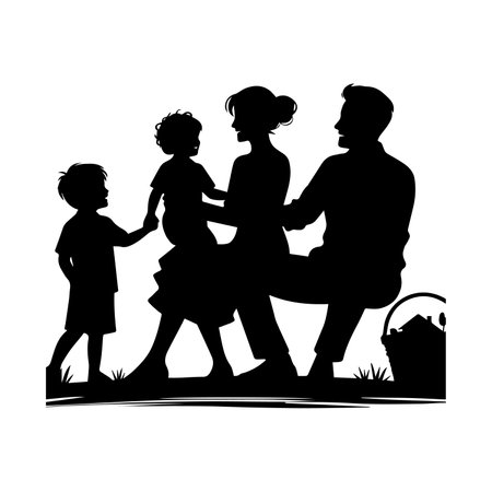Silhouette of a family with children on a white background.のイラスト素材