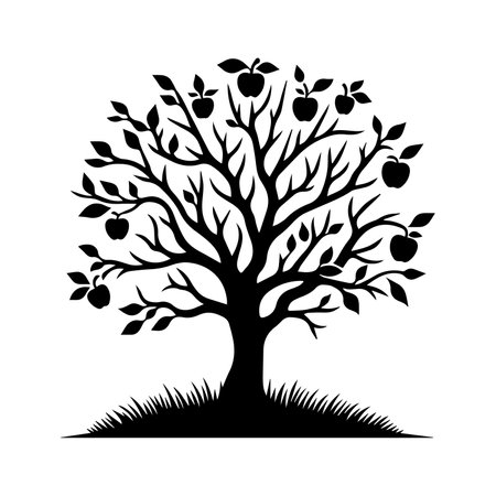 Apple tree silhouette isolated on white background. Apple tree icon. Apple tree vector illustrationのイラスト素材
