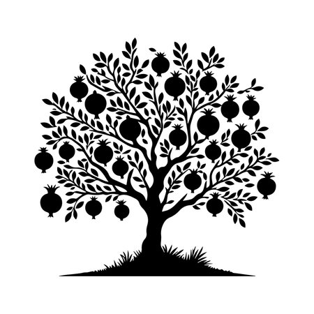 Pomegranate tree isolated on white background. Vector illustration.のイラスト素材