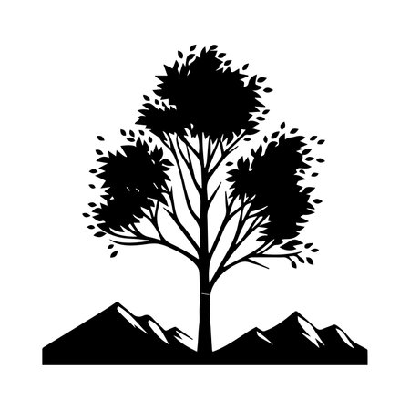 tree with mountains silhouette isolated icon vector illustration design  black and whiteのイラスト素材