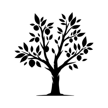 Black olive tree silhouette isolated on white background. Vector Illustration.のイラスト素材