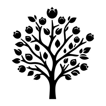vector apple tree isolated on white background, black and white illustration.のイラスト素材