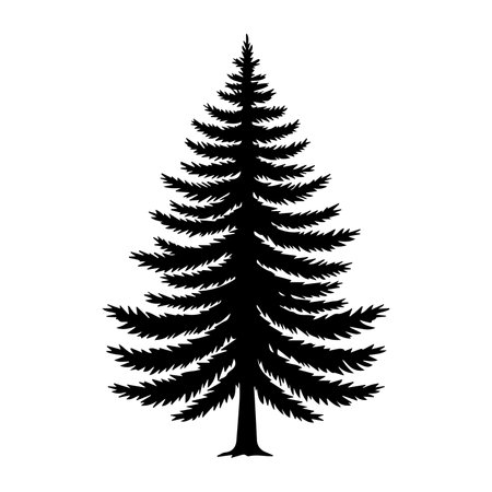 Silhouette of fir tree isolated on white background. Vector illustration.のイラスト素材